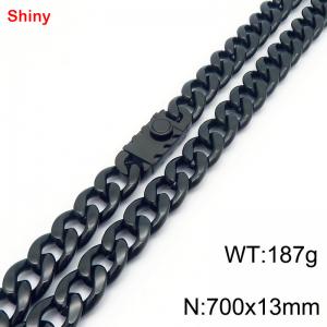 700x13mm wide black Cuban chain stainless steel necklace - KN285481-Z