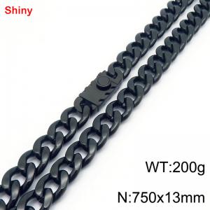 750x13mm wide black Cuban chain stainless steel necklace - KN285482-Z