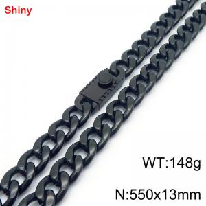 550x13mm wide black Cuban chain stainless steel necklace - KN285520-Z