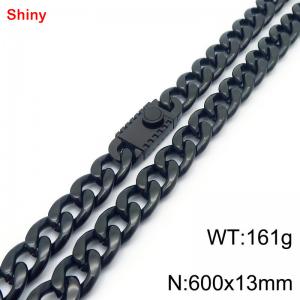 600x13mm wide black Cuban chain stainless steel necklace - KN285521-Z