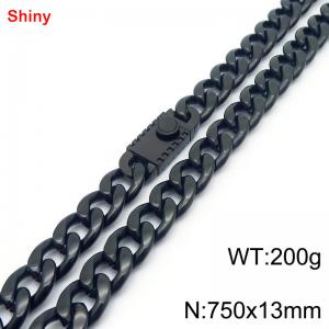 750x13mm wide black Cuban chain stainless steel necklace - KN285524-Z