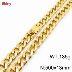 500x13mm wide gold Cuban chain stainless steel necklace - KN285526-Z