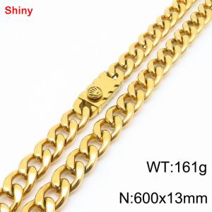 600x13mm wide gold Cuban chain stainless steel necklace - KN285528-Z