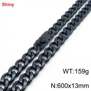 600x13mm wide black Cuban chain stainless steel necklace - KN285542-Z