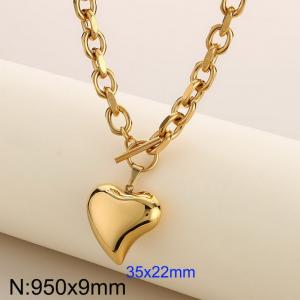 Stainless steel edged 0-shaped chain love pendant necklace - KN285602-Z