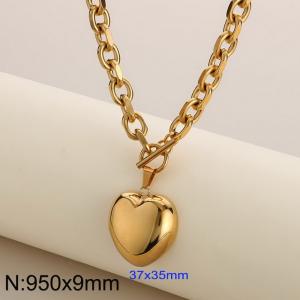 Stainless steel edged 0-shaped chain love pendant necklace - KN285607-Z