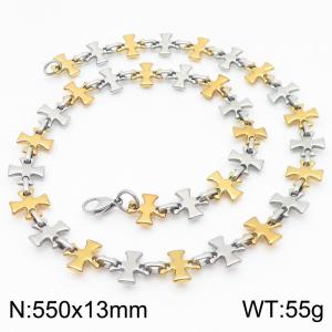 Vintage 18k Gold and Silver Stainless Steel Retro Cross Link Chain Necklaces Jewelry - KN285609-JG
