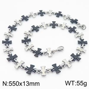 Vintage Black and Silver Stainless Steel Retro Cross Link Chain Necklaces Jewelry - KN285611-JG