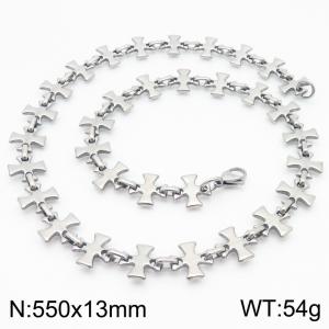 Vintage Silver Color Stainless Steel Retro Cross Link Chain Necklaces Jewelry - KN285612-JG