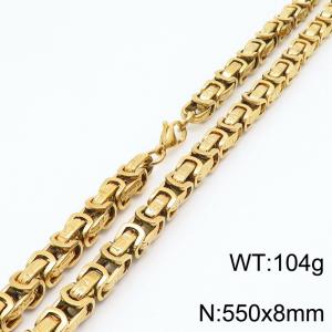 8mm Stainless Steel Link Rope Byzantine Chain Great Wall Line Necklaces 18k Gold Plated Jewelry - KN285617-JG
