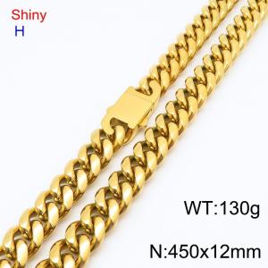 450mm Gold-Plated Stainless Steel Buckle Clasp Cuban Necklace - KN285641-Z