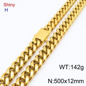 500mm Gold-Plated Stainless Steel Buckle Clasp Cuban Necklace - KN285642-Z