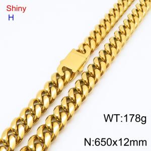 650mm Gold-Plated Stainless Steel Buckle Clasp Cuban Necklace - KN285645-Z