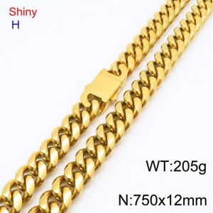 750mm Gold-Plated Stainless Steel Buckle Clasp Cuban Necklace - KN285647-Z