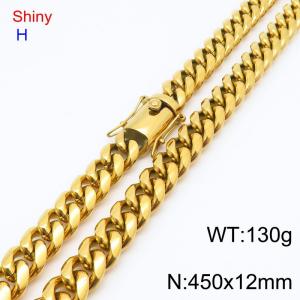 450mm Gold-Plated Stainless Steel Vintage Clasp Cuban Necklace - KN285655-Z