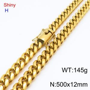 500mm Gold-Plated Stainless Steel Vintage Clasp Cuban Necklace - KN285656-Z