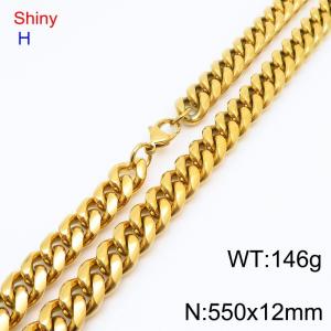 Fashionable and personalized stainless steel 550 × 12mm Cuban chain lobster buckle jewelry hip-hop style charm gold necklace - KN285671-Z