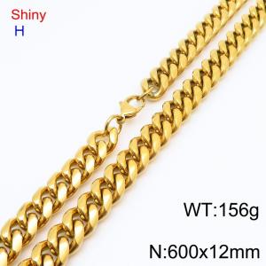 Fashionable and personalized stainless steel 600 × 12mm Cuban chain lobster buckle jewelry hip-hop style charm gold necklace - KN285672-Z