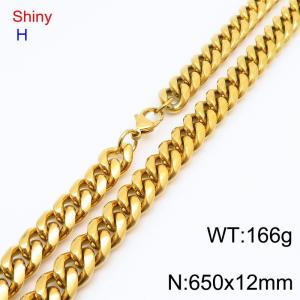 Fashionable and personalized stainless steel 650 × 12mm Cuban chain lobster buckle jewelry hip-hop style charm gold necklace - KN285673-Z