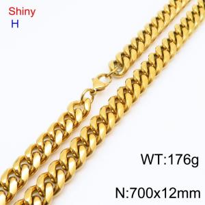 Fashionable and personalized stainless steel 700 × 12mm Cuban chain lobster buckle jewelry hip-hop style charm gold necklace - KN285674-Z