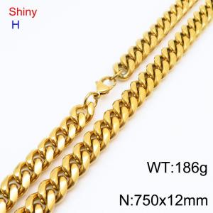 Fashionable and personalized stainless steel 750 × 12mm Cuban chain lobster buckle jewelry hip-hop style charm gold necklace - KN285675-Z