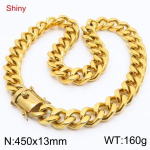 45cm Shiny Stainless Steel 304 Square Buckle Cuban Necklace For Men Gold  Color - KN285683-Z