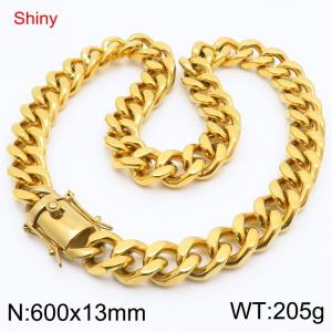 60cm Shiny Stainless Steel 304 Square Buckle Cuban Necklace For Men Gold  Color - KN285686-Z