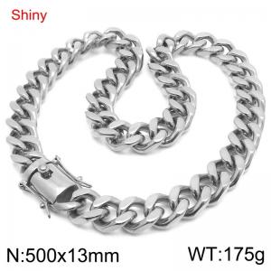 50cm Shiny Stainless Steel 304 Square Buckle Cuban Necklace For Men Silver Color - KN285691-Z