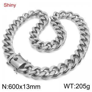 60cm Shiny Stainless Steel 304 Square Buckle Cuban Necklace For Men Silver Color - KN285693-Z