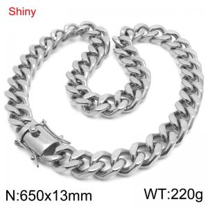 65cm Shiny Stainless Steel 304 Square Buckle Cuban Necklace For Men Silver Color - KN285694-Z