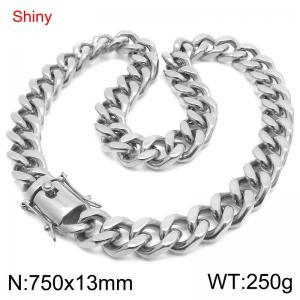 75cm Shiny Stainless Steel 304 Square Buckle Cuban Necklace For Men Silver Color - KN285696-Z