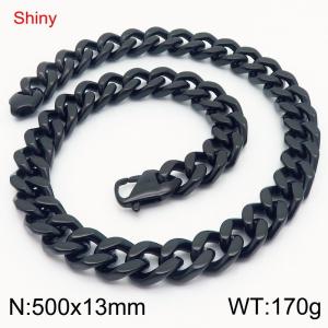 50cm Shiny Stainless Steel 304 Lobster Buckle Cuban Necklace For Men Black  Color - KN285698-Z