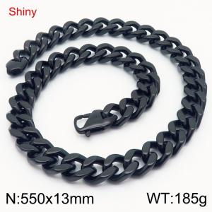 55cm Shiny Stainless Steel 304 Lobster Buckle Cuban Necklace For Men Black  Color - KN285699-Z