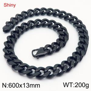 60cm Shiny Stainless Steel 304 Lobster Buckle Cuban Necklace For Men Black Color - KN285700-Z