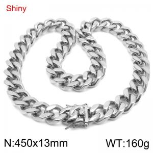 Minimally polished stainless steel 13mm faucet buckle with four sided polished Cuban chain 45cm necklace - KN285753-Z