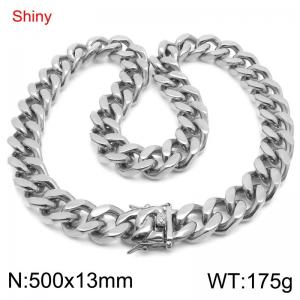 Minimally polished stainless steel 13mm faucet buckle with four sided polished Cuban chain 50cm necklace - KN285754-Z