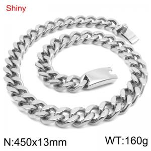 Minimally polished stainless steel 13mm smooth surface buckle with four sided polished Cuban chain 45cm necklace - KN285774-Z