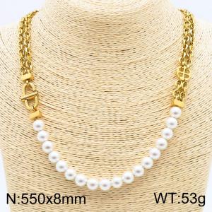 550mm Unisex Gold-Plated Stainless Steel&Pearls Necklace - KN286028-KFC