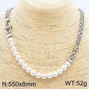 550mm Unisex Anchor Stainless Steel&Pearls Necklace - KN286031-KFC