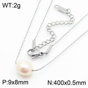 Fashionable Instagram style stainless steel natural pearl necklace for women - KN286036-KLX