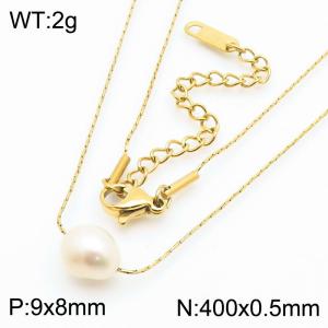 Fashionable Instagram style stainless steel natural pearl necklace for women - KN286037-KLX