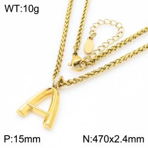 47cm Gold Color Stainless Steel Capital Letters A Basket Chain Necklace For Women Men - KN286161-Z