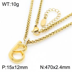 47cm Gold Color Stainless Steel Capital Letters B Basket Chain Necklace For Women Men - KN286162-Z