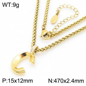 47cm Gold Color Stainless Steel Capital Letters C Basket Chain Necklace For Women Men - KN286163-Z