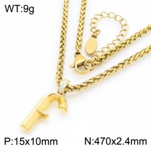 47cm Gold Color Stainless Steel Letters f Basket Chain Necklace For Women Men - KN286166-Z