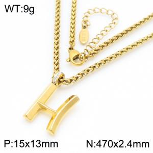 47cm Gold Color Stainless Steel Capital Letters H Basket Chain Necklace For Women Men - KN286168-Z