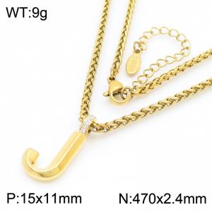 47cm Gold Color Stainless Steel Capital Letters J Basket Chain Necklace For Women Men - KN286170-Z