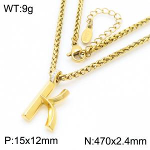 47cm Gold Color Stainless Steel Capital Letters K Basket Chain Necklace For Women Men - KN286171-Z