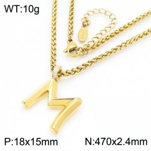 47cm Gold Color Stainless Steel Capital Letters M Basket Chain Necklace For Women Men - KN286173-Z