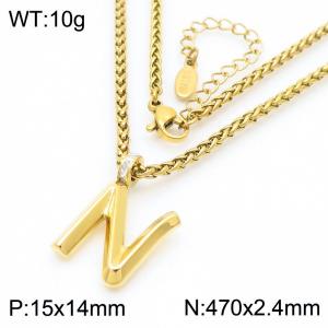 47cm Gold Color Stainless Steel Capital Letters N Basket Chain Necklace For Women Men - KN286174-Z